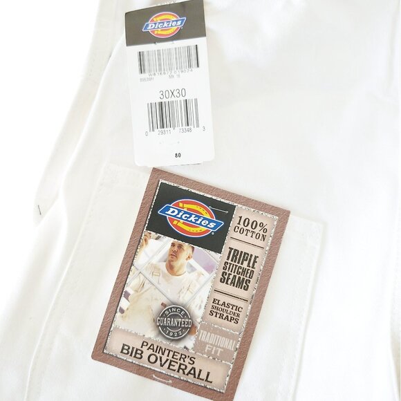 DICKIES Traditional Fit white classic denim Painters Bib Overalls Sz 30 x 30 NEW - Picture 5 of 7